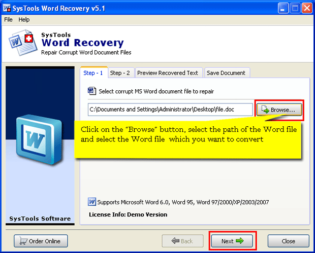 Recover Lost Word Document 5.1