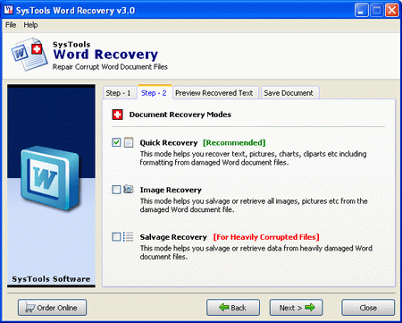 Click to view Recover Word File Document 5.1 screenshot